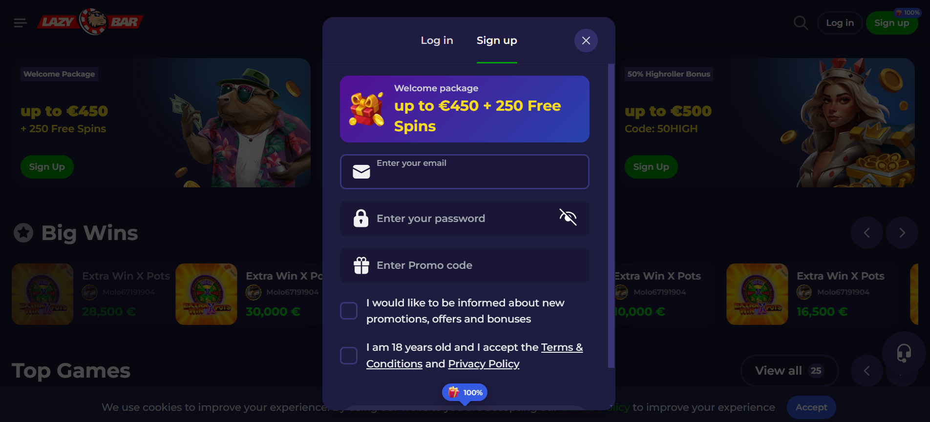 Sign Up at Lazy Bar Casino